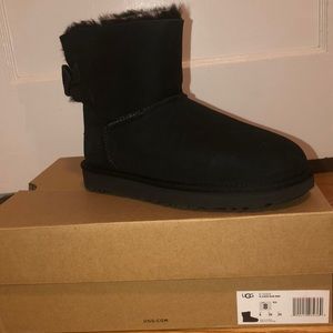 UGG black suede mini bow boot